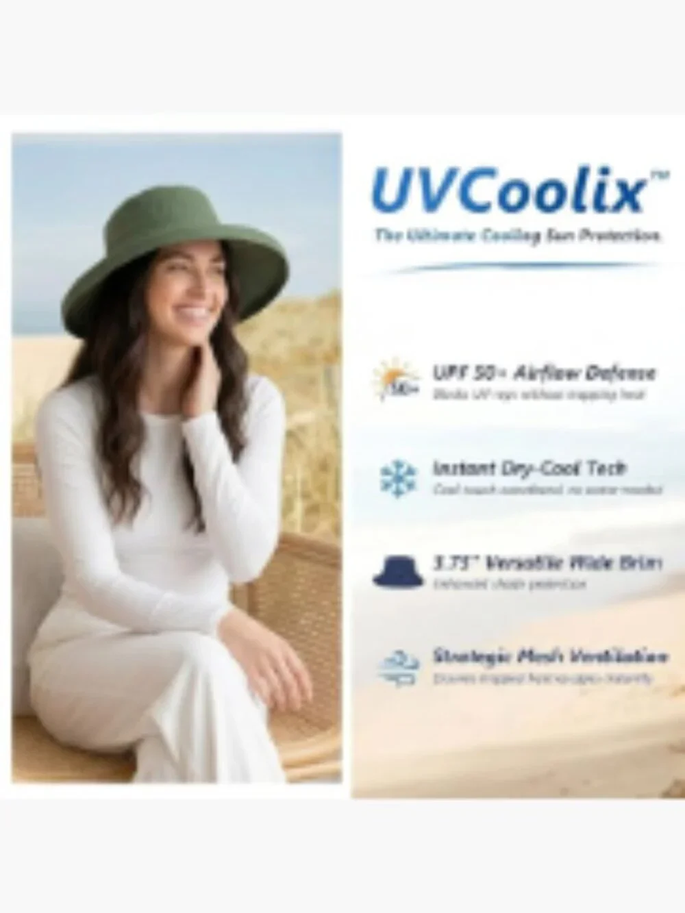 Cooling Sun Hat UPF 50+ Wide Brim Ponytail Hole Water Resistant Packable